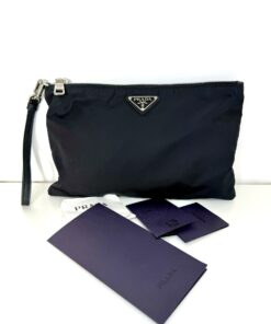 Pochette Prada en nylon et saffiano noir
