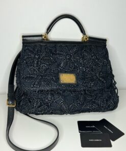 Borsa a mano Dolce e Gabbana Sicily rafia nera