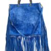 Borsa Gucci Bamboo Fringe Tote Shopper Suede Blu