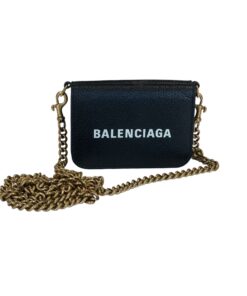 Balenciaga Cash Wallet on Chain Leather Mini Portafoglio Cash con Catena in Pelle Nero