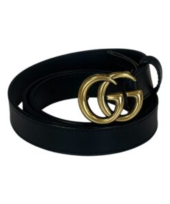 Cintura Gucci GG Marmont dorata in Pelle Liscia Nera