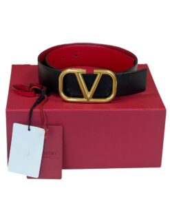 Cintura Valentino Garavani Reversibile VLogo Signature Nera e Rossa
