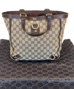 Borsa Gucci Abbey Mini GG Canvas D Ring Tote Marrone