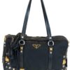 Borsa Prada Borchiata in Nylon e Pelle Nera