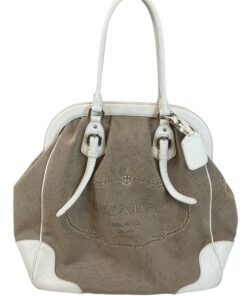 Borsa Prada Tote Canvas Jacquard Beige e Bianca