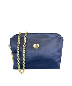 Borsa Pochette a Tracolla Fendi in Tessuto Blu con Catenella Dorata