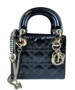 Borsa Mini Lady Dior in Pelle Verniciata Cannage Nera