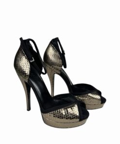 Sandali Gucci in Pelle Pitonata color Platino Metallizzato e Nero