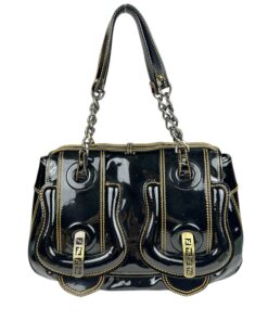 Borsa Fendi B Bag Plain in Pelle Verniciata Nera