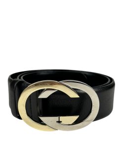Cintura Gucci in Pelle Nera GG Metallo Bicolore