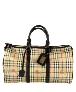 Borsone da viaggio Burberry Haymarket Check in Tela e Pelle