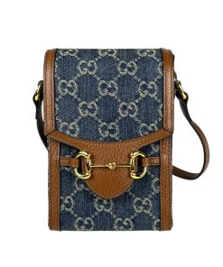Mini Borsa Gucci Horsebit 1955 in Denim GG Blu