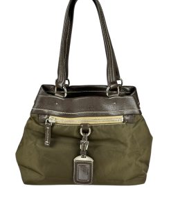 Borsa a Mano Prada in Nylon e Pelle Verde e Marrone