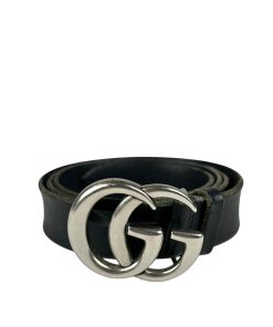 Cintura Gucci GG in Pelle Nera con Fibbia Argento Opaco