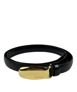 Cintura Gucci In Pelle Nera Fibbia Metallo oro