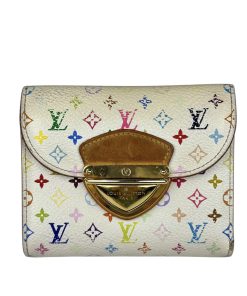Portafoglio Louis Vuitton Trifold Murakami Multicolor Fondo Bianco e Dettagli Rosa