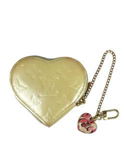 Portamonete Louis Vuitton Cuore in Pelle Verniciata Beige