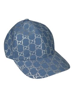 Cappello da Baseball Gucci con Motivo GG in Blu e Lamé Argentato