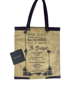 Borsa Bulgari Shopper in Tela Beige e Pelle Viola