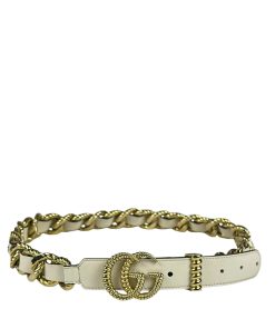 Cinta Gucci GG in Pelle Bianca e Catena Oro