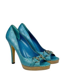 Scarpe Gucci in Pelle Cocco Turchese