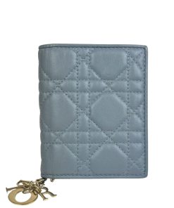 Portafoglio Lady Dior Mini Gardenia in Pelle Celeste Carta da Zucchero