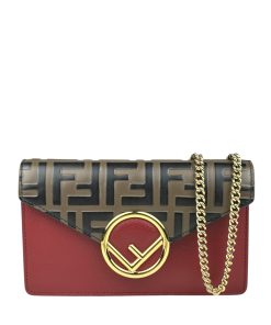 Pochette/Marsupio Fendi Logo Kan in Pelle FF e Amaranto