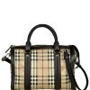 Borsa Burberry Bowling in tela Burberry Check e Pelle Marrone Scuro