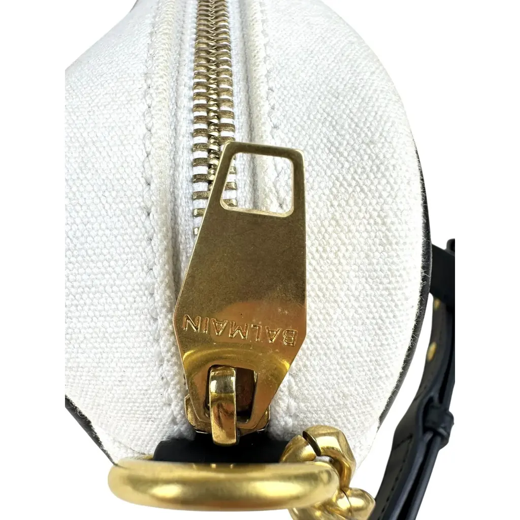 Borsa a Tracolla Balmain in Cotone Bianco e Pelle Nera - immagine 2