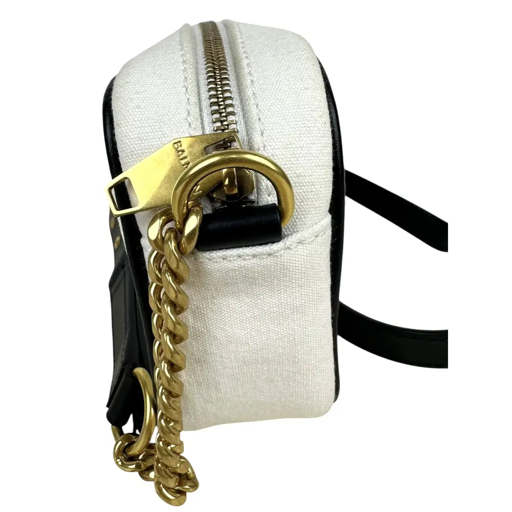 Borsa a Tracolla Balmain in Cotone Bianco e Pelle Nera - immagine 11