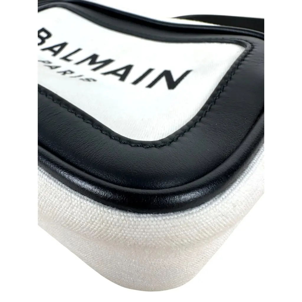 Borsa a Tracolla Balmain in Cotone Bianco e Pelle Nera - immagine 7
