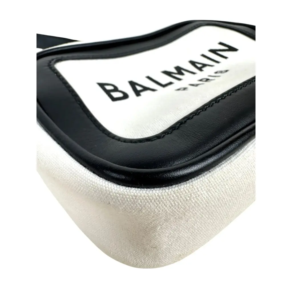 Borsa a Tracolla Balmain in Cotone Bianco e Pelle Nera - immagine 6