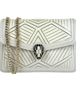 Alternative view of Borsa a Tracolla Bulgari Serpenti Diamond in Pelle Bianca e Oro