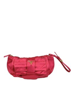 Pochette Prada a Mezzaluna Dettaglio fiocco in Tessuto Fucsia