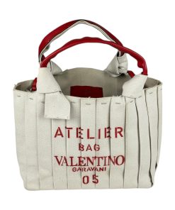 Borsa Valentino Garavani Tote Atelier Bag 05 in Tessuto Bianca e Rossa