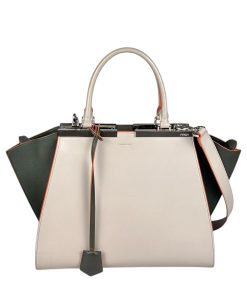 Borsa Fendi 2Jours in Pelle Grigia e Verde con Bordi Arancioni