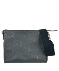 Borsa A Tracolla Gucci Jumbo GG In Pelle Martellata Nera Misura Media