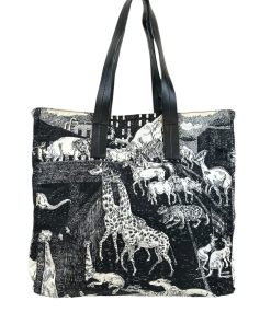Borsa a Spalla Prada Tote Bag Christophe Chemin Stampa Animali Bianca e Nera