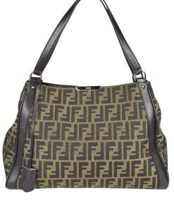 Borsa a Spalla Fendi in Tela Monogram Zucca e Pelle Marrone Scuro