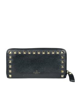 Portafoglio Valentino Garavani Rockstud in Pelle Granata Nera