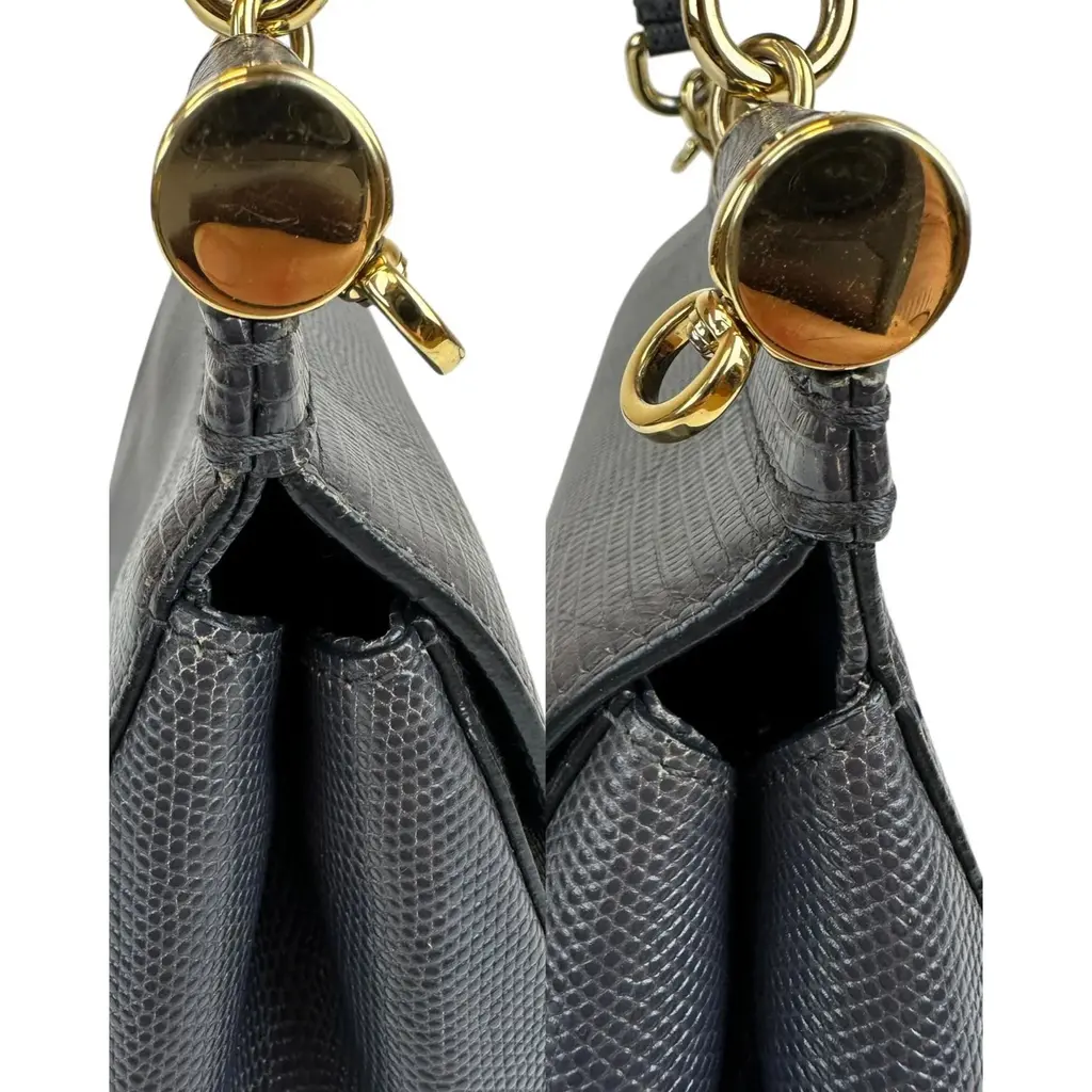 Borsa Dolce e Gabbana Sicily in Pelle Effetto Serpente Grigio/Blu Scuro - immagine 2