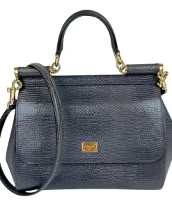 Borsa Dolce e Gabbana Sicily in Pelle Effetto Serpente Grigio/Blu Scuro