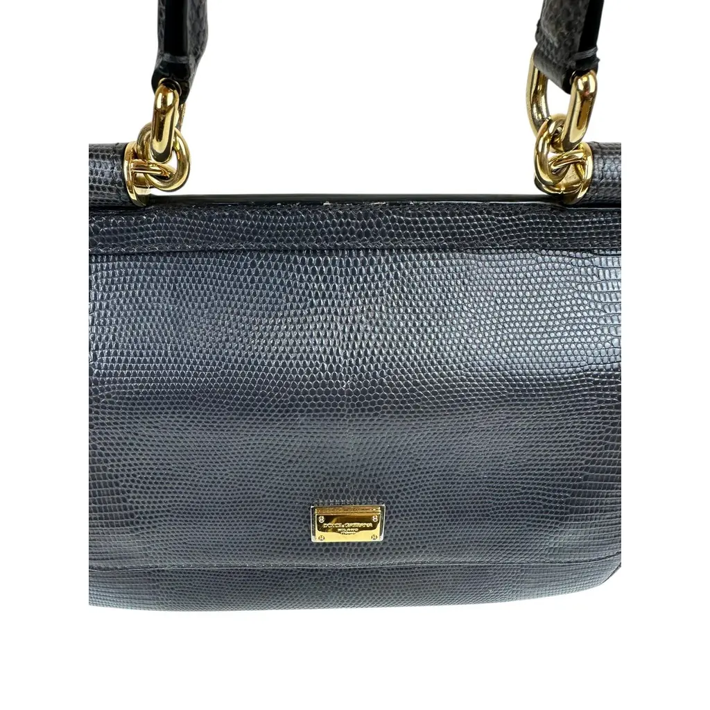 Borsa Dolce e Gabbana Sicily in Pelle Effetto Serpente Grigio/Blu Scuro - immagine 8