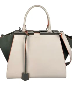 Borsa Fendi 2Jours in Pelle Grigia e Verde con Bordi Arancioni