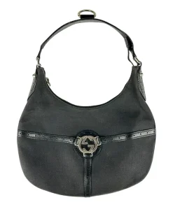 Borsa Gucci Hobo a Spalla in Tessuto e Pelle Nera