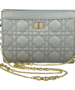 Pochette Every Dior - Dior Caro in Pelle Cannage Grigia con Catena