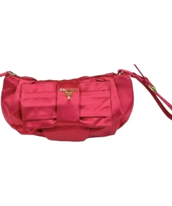 Pochette Prada a Mezzaluna Dettaglio fiocco in Tessuto Fucsia