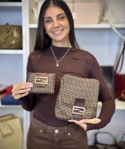 Alternative view of Set Borsa + Portafoglio Fendi Zucchino Vintage in Tela e Pelle Marrone