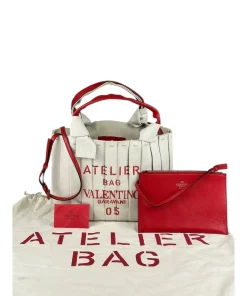 Borsa Valentino Garavani Tote Atelier Bag 05 in Tessuto Bianca e Rossa