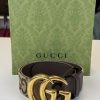 Cintura Gucci Marmont GG Cotone e Pelle Marrone e Beige